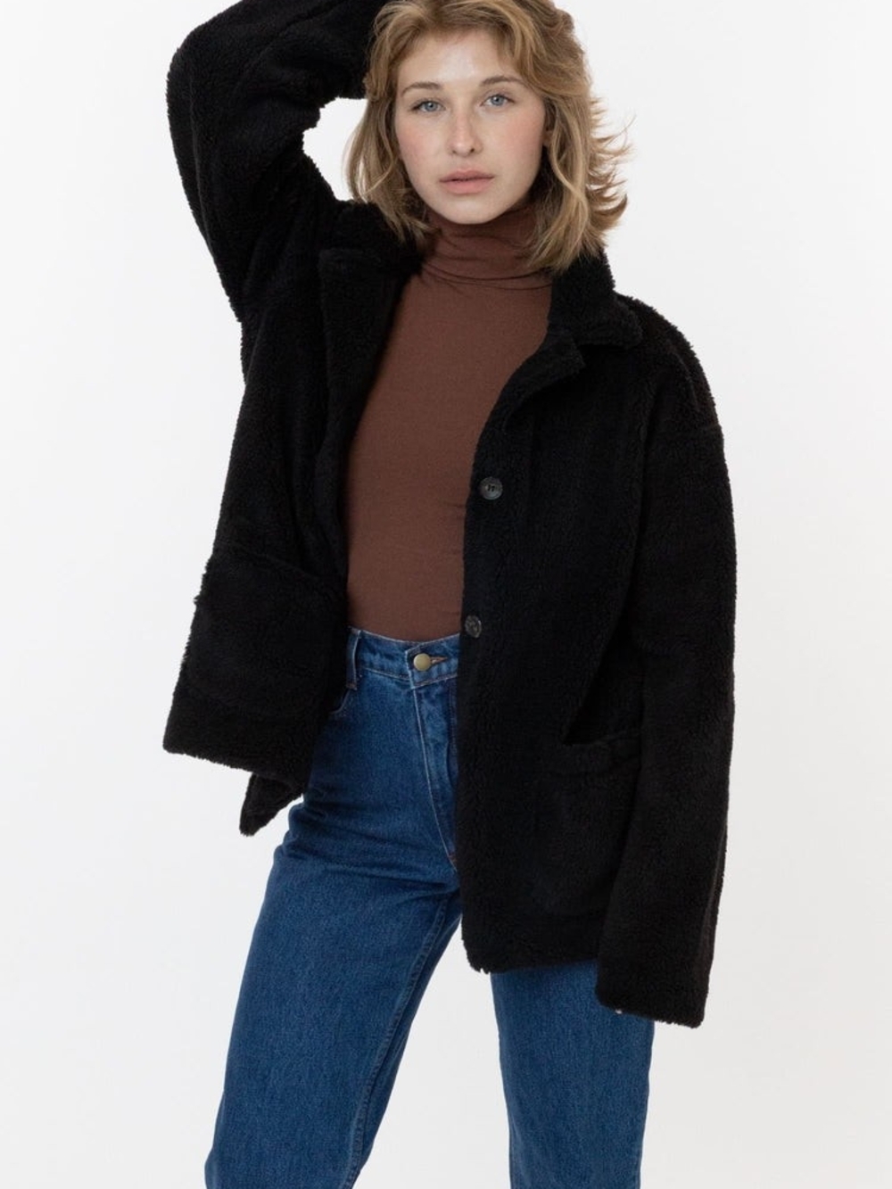Los Angeles Apparel Dark Brown Sherpa Coat OS - Picture 2 of 5